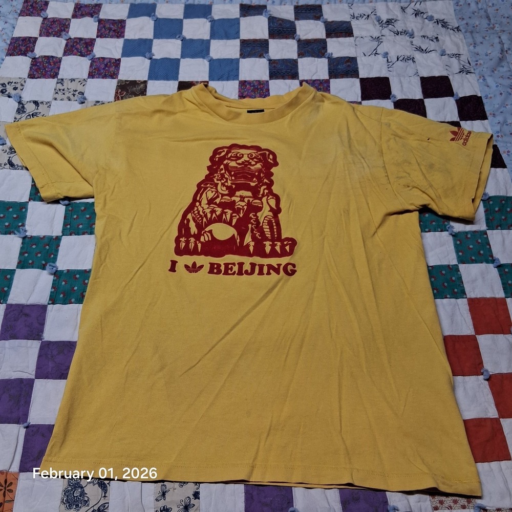 Vintage Adidas I Love Beijing Dragon  T‎ Shirt Size Medium Yellow